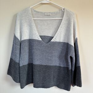 Gentle Fawn Nino Gray Color Block Stripe Knit Sweater Pullover V-Neck XS